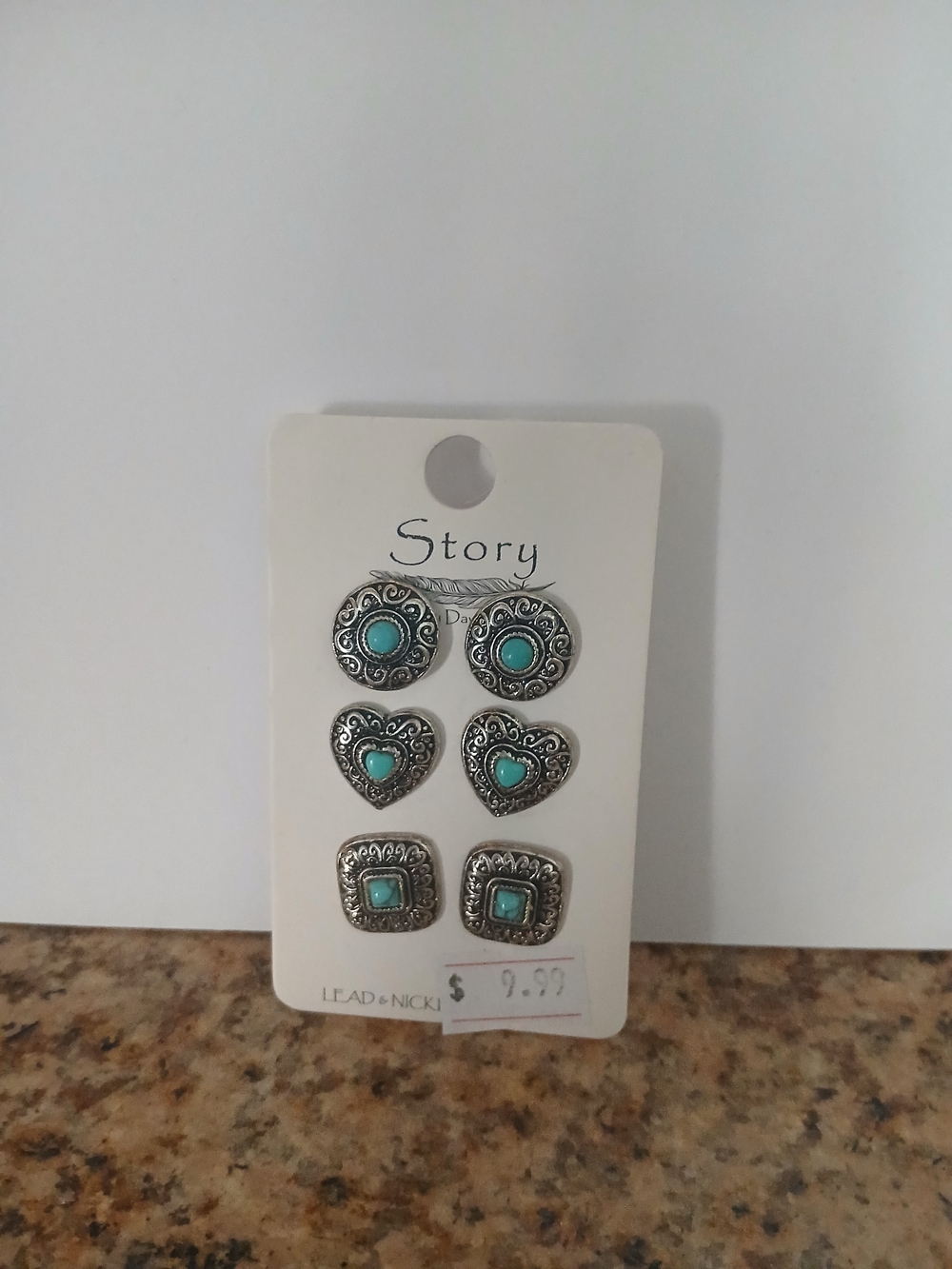 Story Silver-Tone Turquoise Accent Stud Earring Set - 3 Pairs